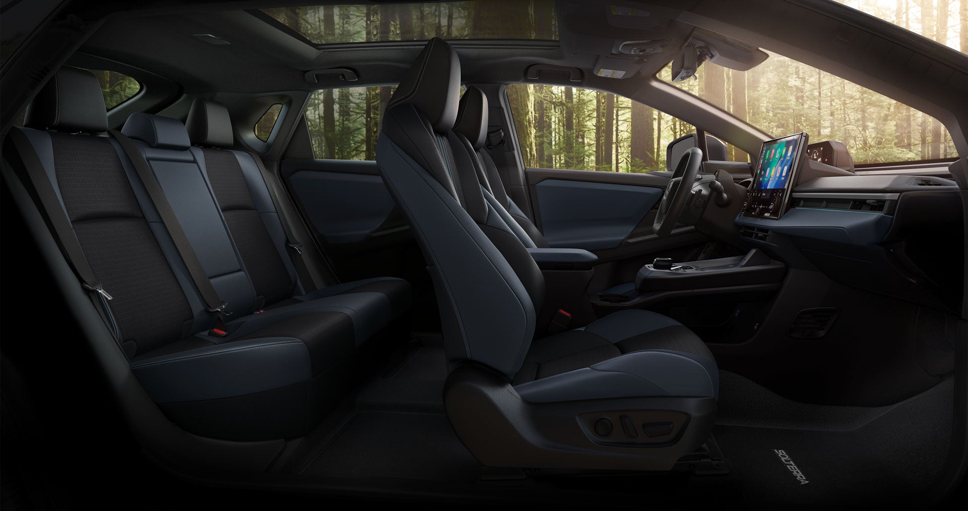 2027 Subaru Solterra Touring XT Shown in Black & Blue Leather