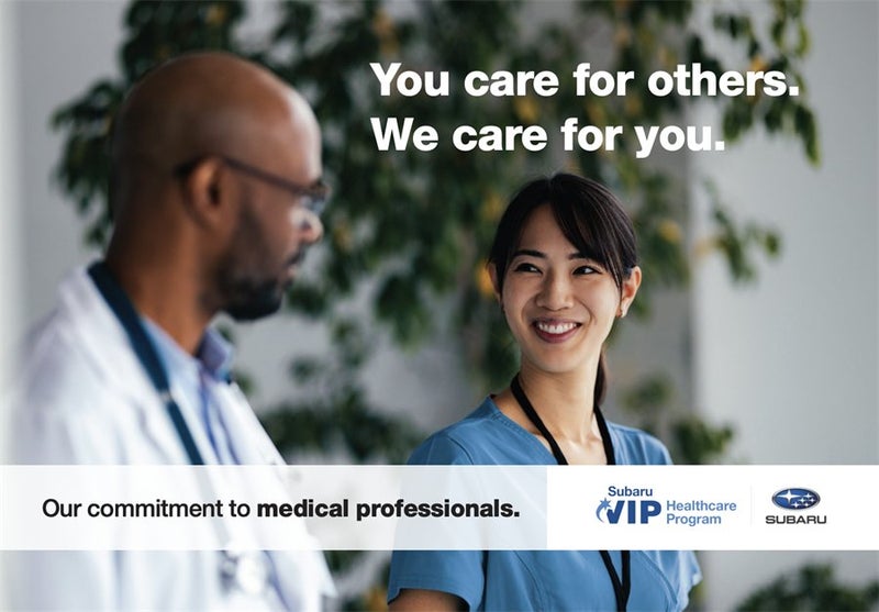 Subaru VIP Healthcare Program: our commitment to medical professionals - two smiling healthcare workers