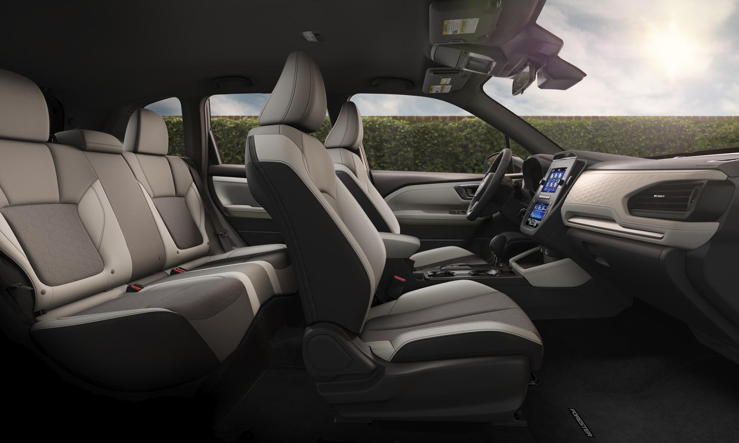 2026 Subaru Forester interior showing light gray seating across both rows